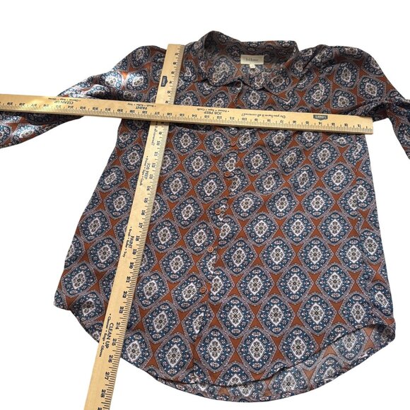 Bohme Womens Size S Long Sleeve Button-Down Shirt Geometric Print Blue & Rust - Picture 6 of 6
